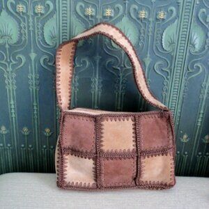 vintage suede crochet handbag